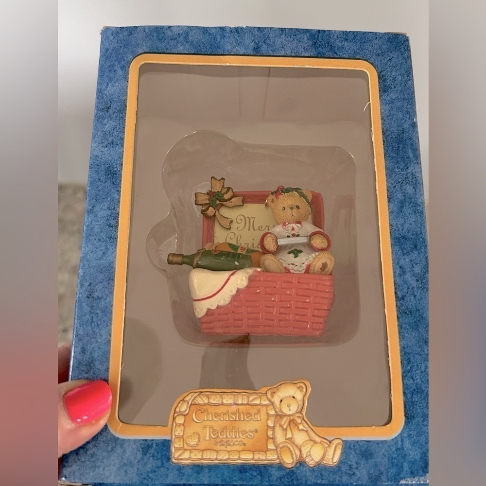 Cherished Teddies by Enesco Merry Christmas Basket Ornament 90's